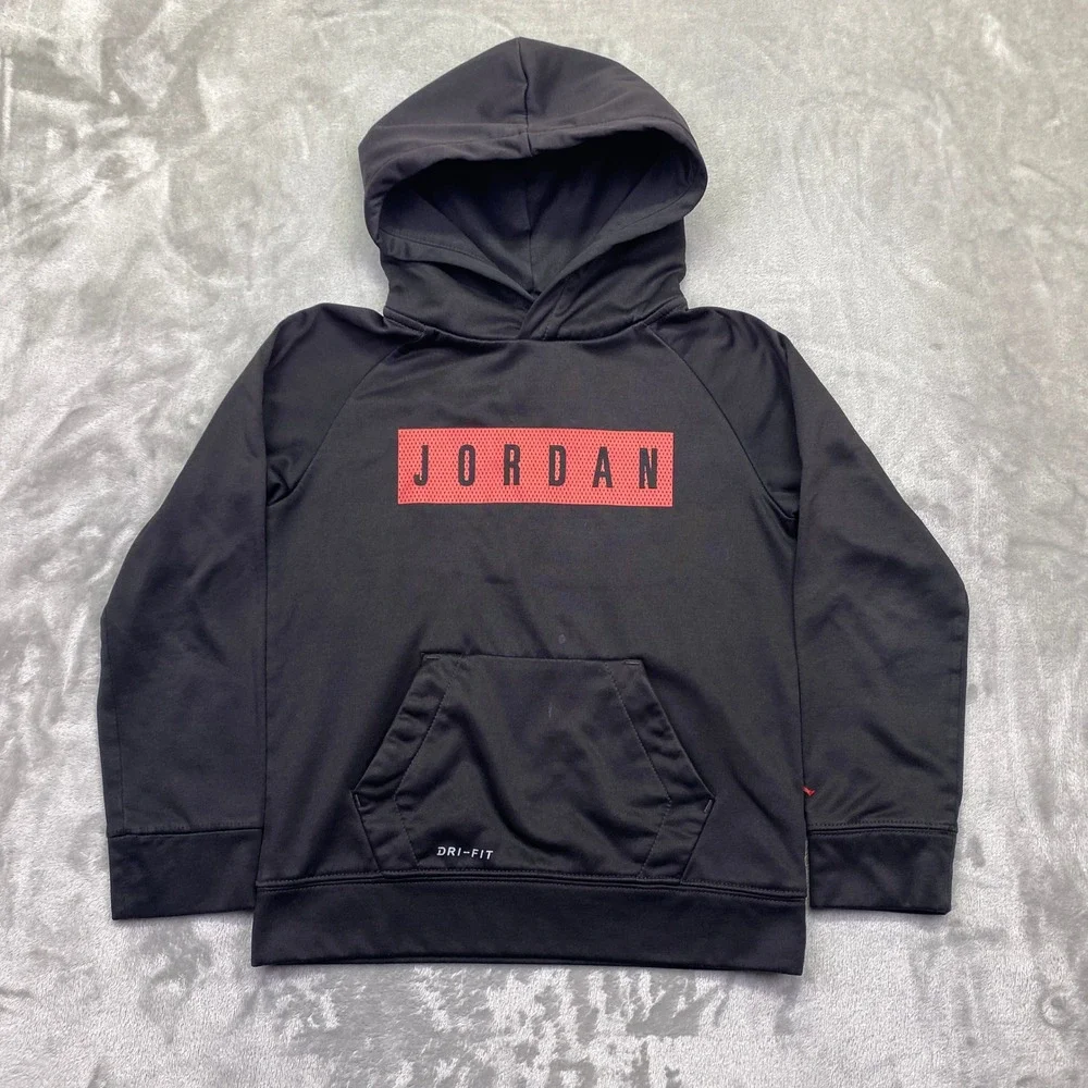 Nike‎ Jordan Dri-Fit Black Red Hoodie Sweatshirt Kids Size 7 116-122cm
